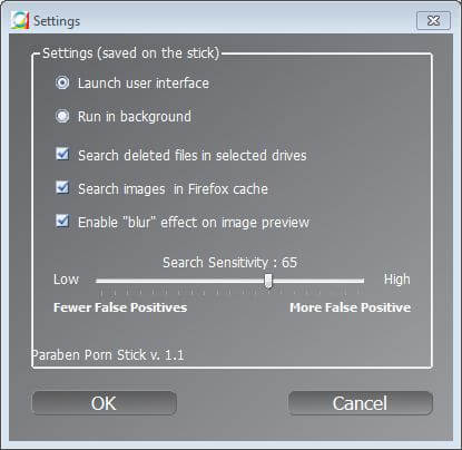 Porn detection stick settings