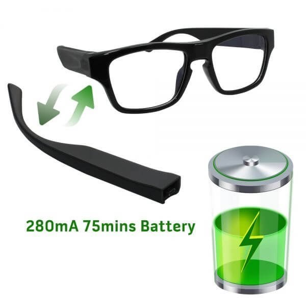 1080P Glasses Mini DVR with 2 batteries