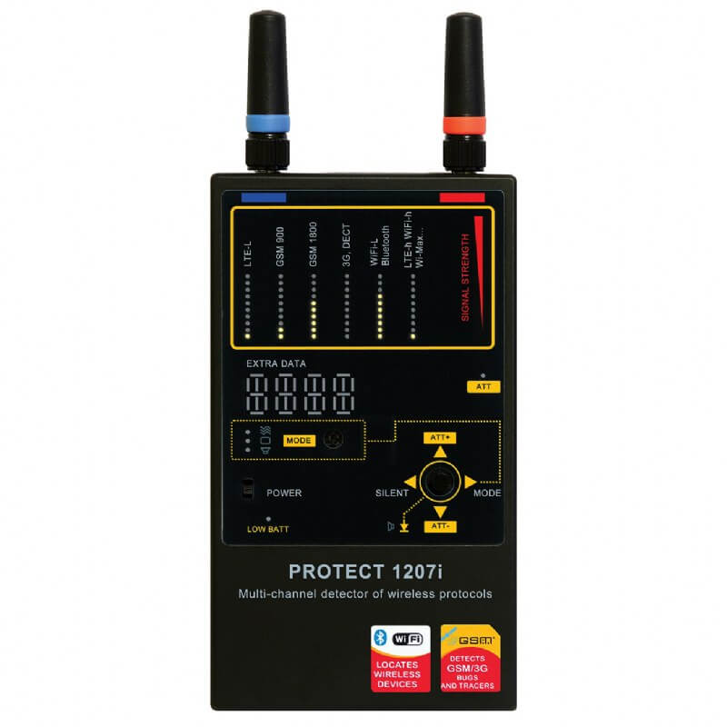 Espiamos.com - 🔥Detector de cámaras y micrófonos👀 ocultos iProtect 1216.  Localiza fácilmente todo tipo de dispositivos de transmisión inalámbrica  hasta los 12 GHz. Posee 3 bandas de frecuencias diferenciadas. Directo de  fábrica.